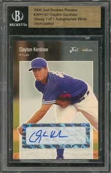 2006 Just Rookies Preview #7 Clayton Kershaw White Signed Rookie Card (#1/1) – BGS Uncirculated